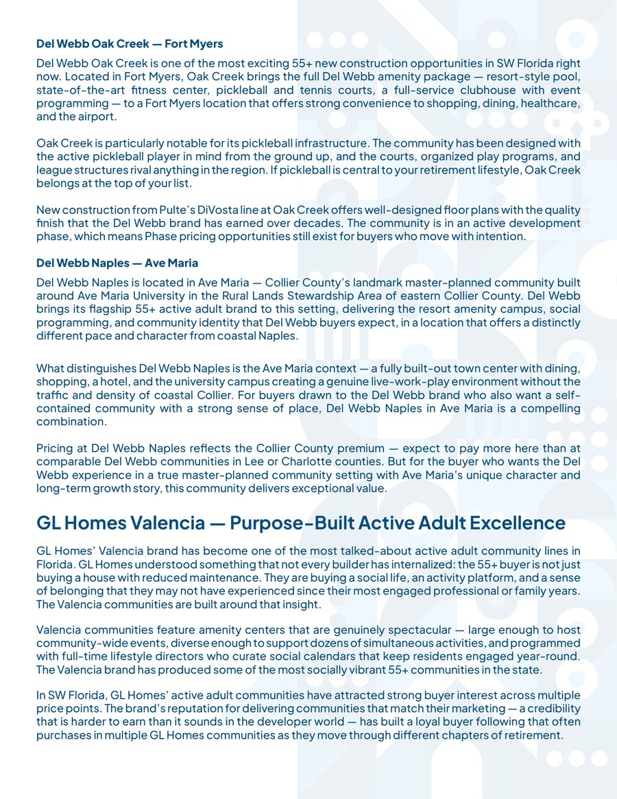 Pages on 55+ and active adult communities in Southwest Florida